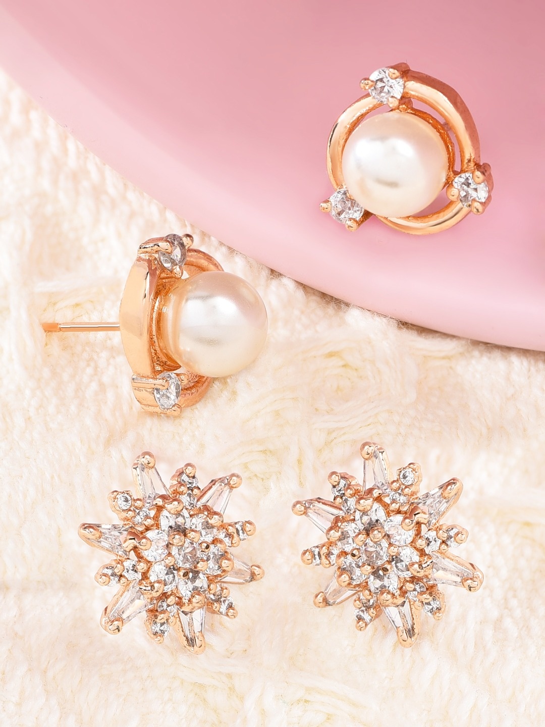 

Zaveri Pearls Pack of 2 Rose Gold Contemporary Studs Earrings