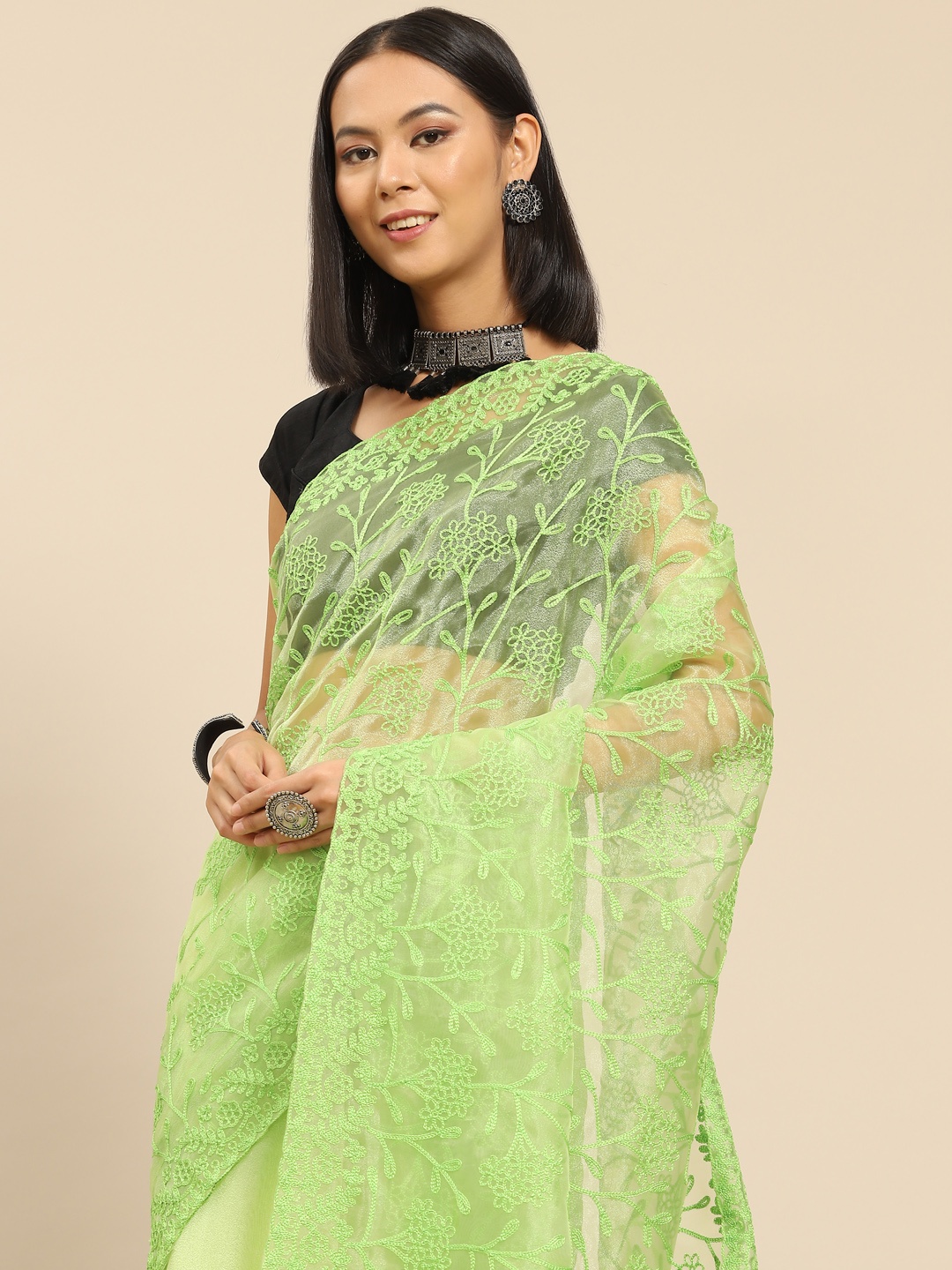 

Anouk Green Floral Embroidered Organza Saree