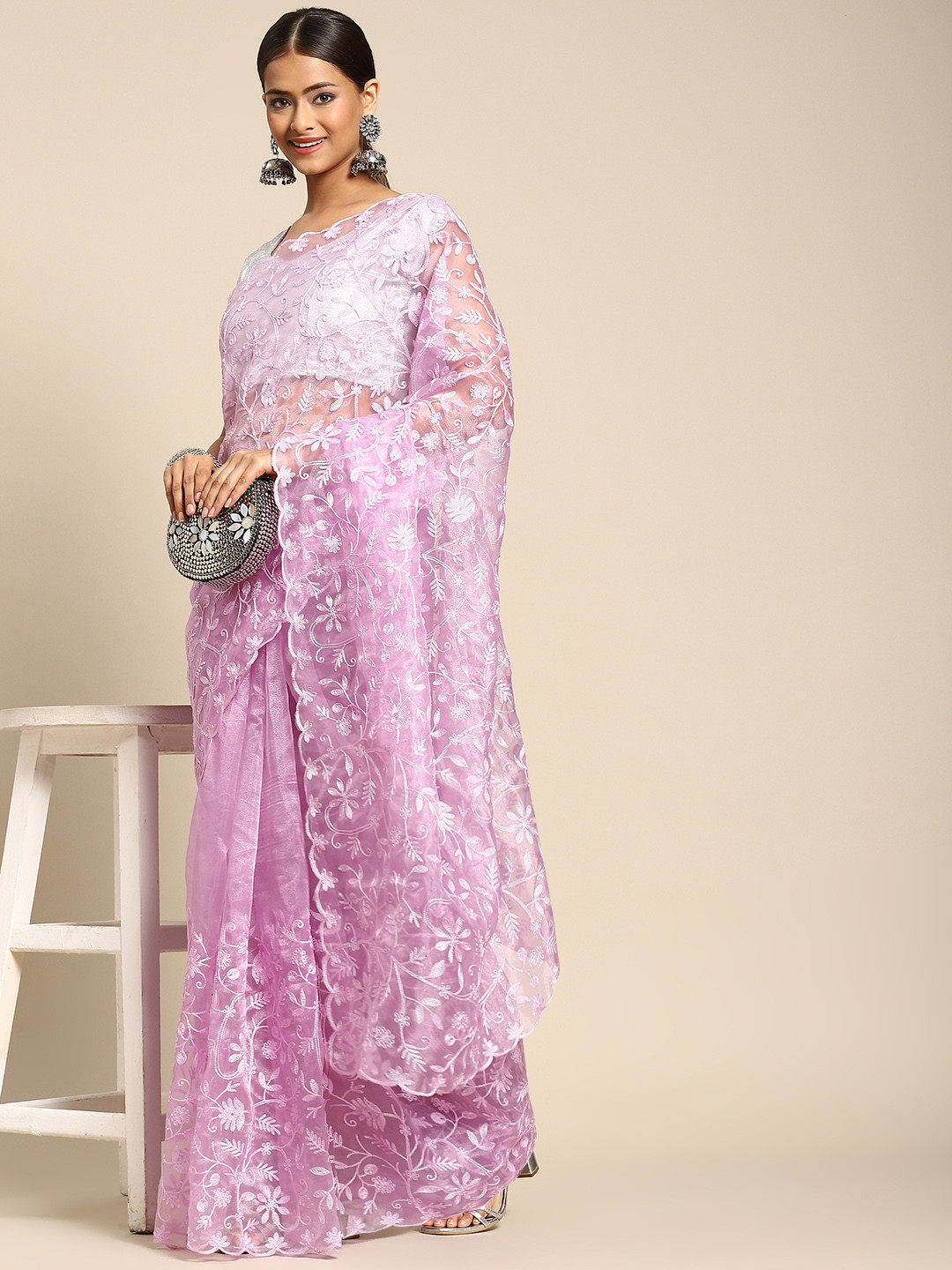 

Anouk Lavender Ethnic Motifs Organza Saree