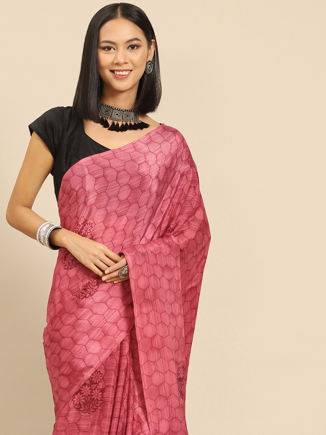 

Anouk Pink Printed Saree