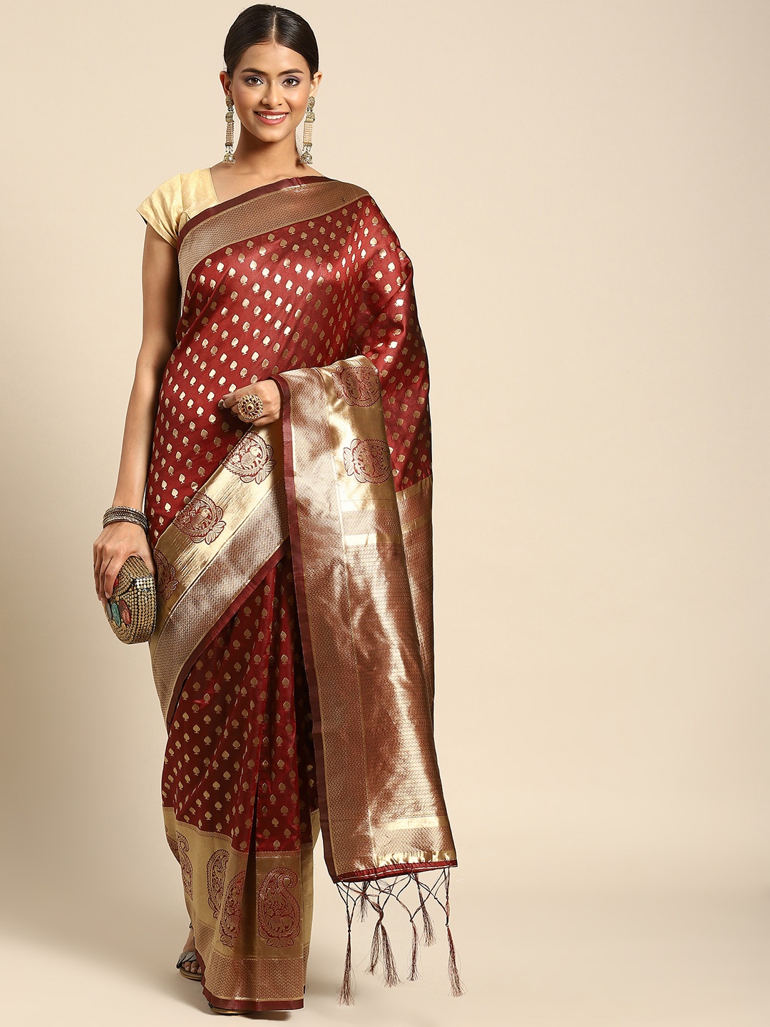 

Anouk Maroon & Golden Woven Design Banarasi Saree