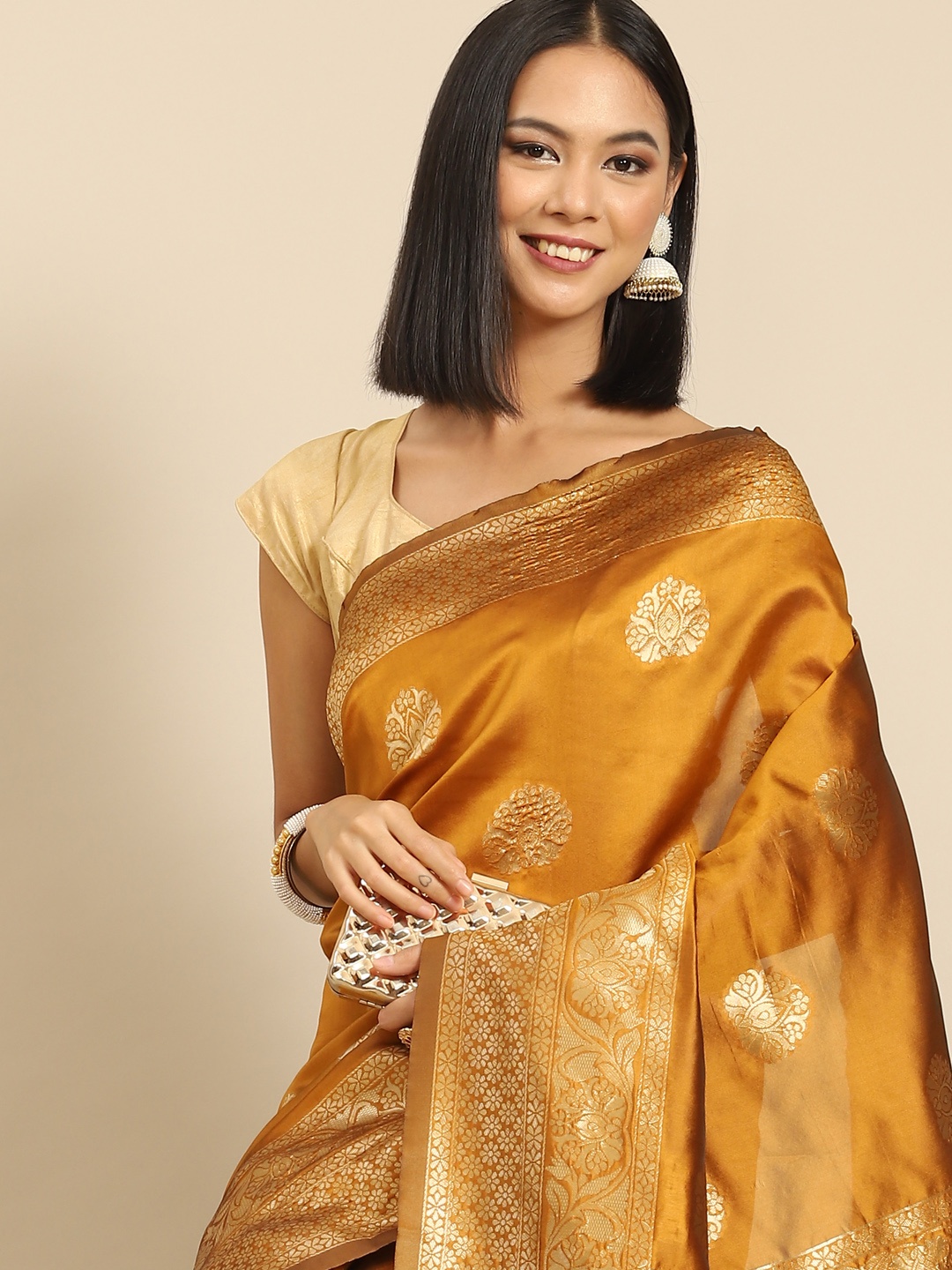 

Anouk Mustard Yellow Woven Design Banarasi Saree