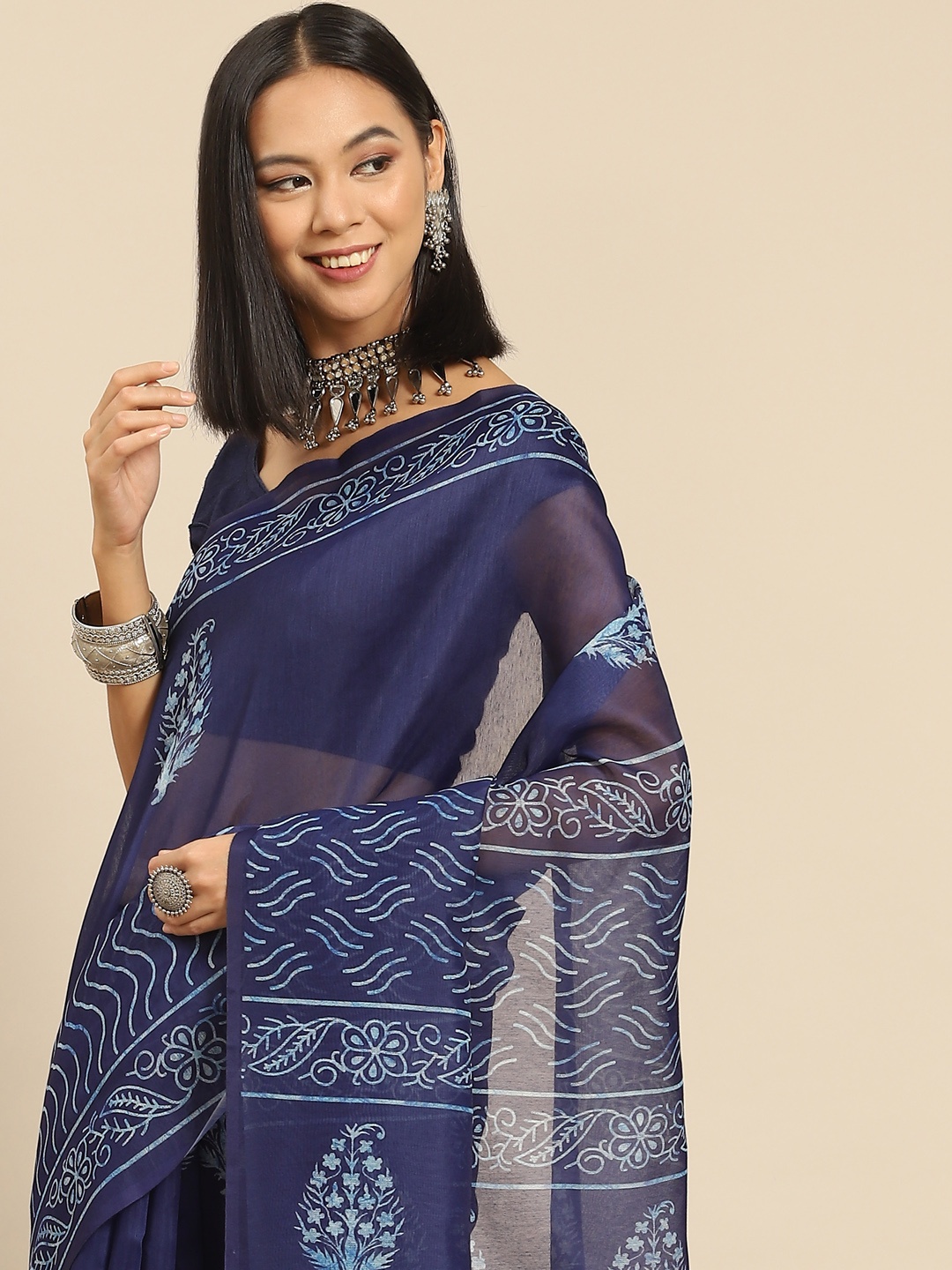 

Anouk Navy Blue Paisley Saree