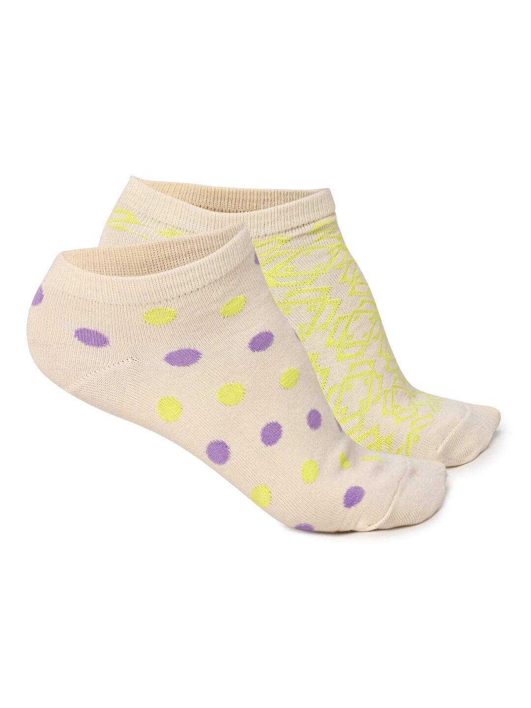 

FOREVER 21 Women Beige Pack Of 2 Printed Ankle-Length Socks