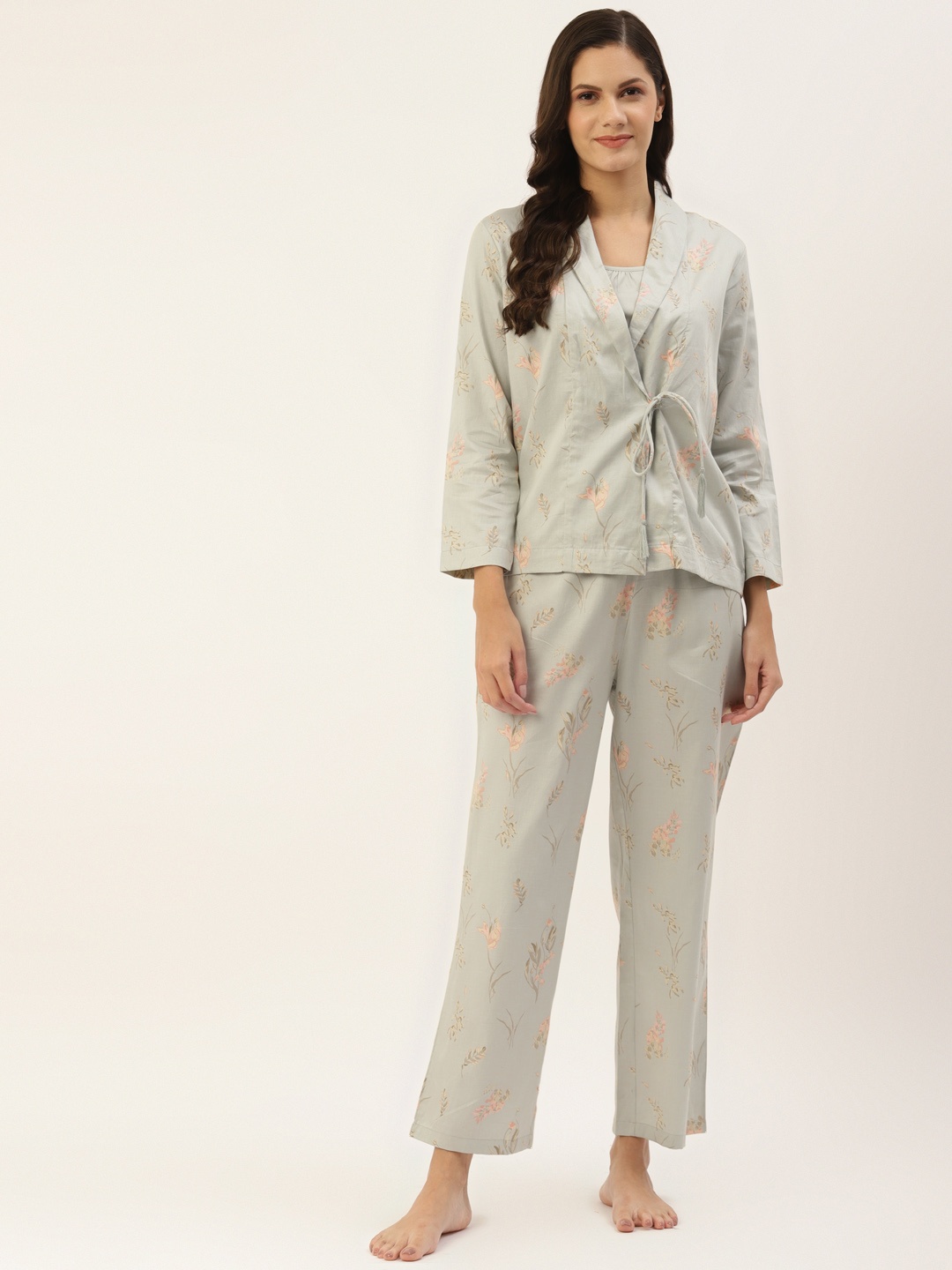 

LILL Women Green Printed Night suit