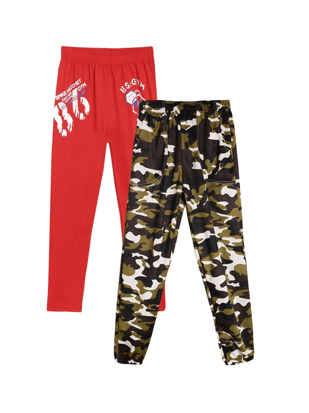 

Fashionable Boys Pack of 2 Printed Track Pants, Red