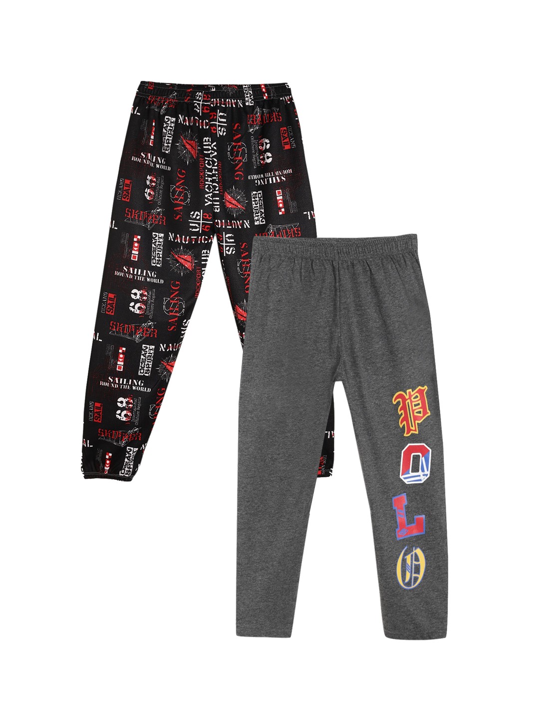 

Fashionable Girls Pack Of 2 Printed Track Pants, Grey