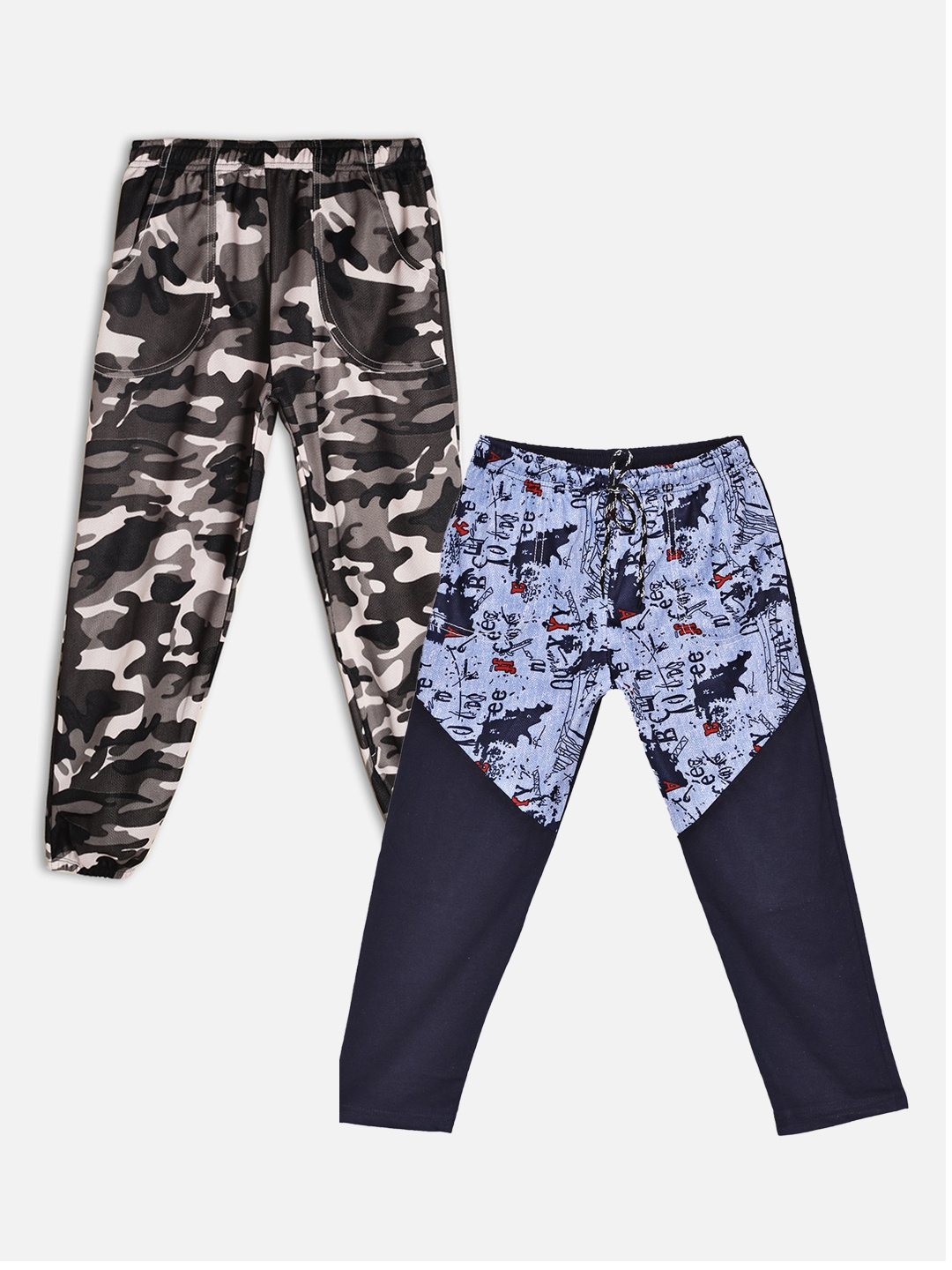 

Fashionable Girls Pack of 2 Printed Track Pants, Blue