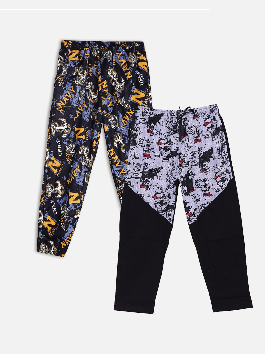 

Fashionable Boys Pack Of 2 Printed Track Pants, Black