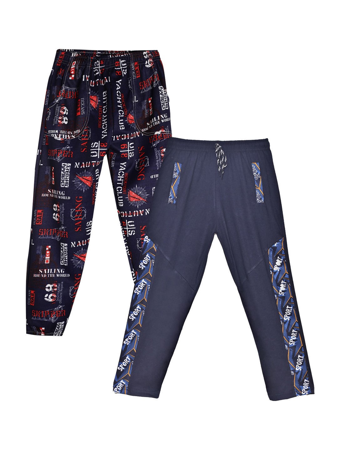 

Fashionable Boys Pack of 2 Printed Track Pants, Blue