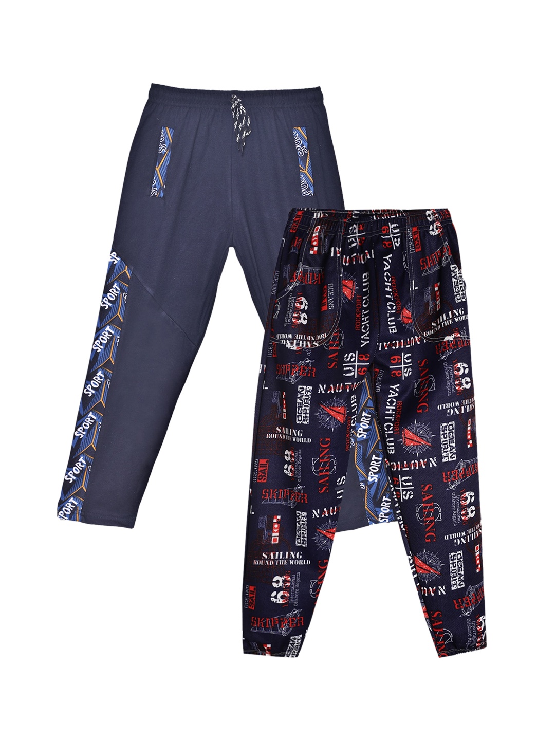 

Fashionable Girls Pack Of 2 Printed Track Pants, Navy blue