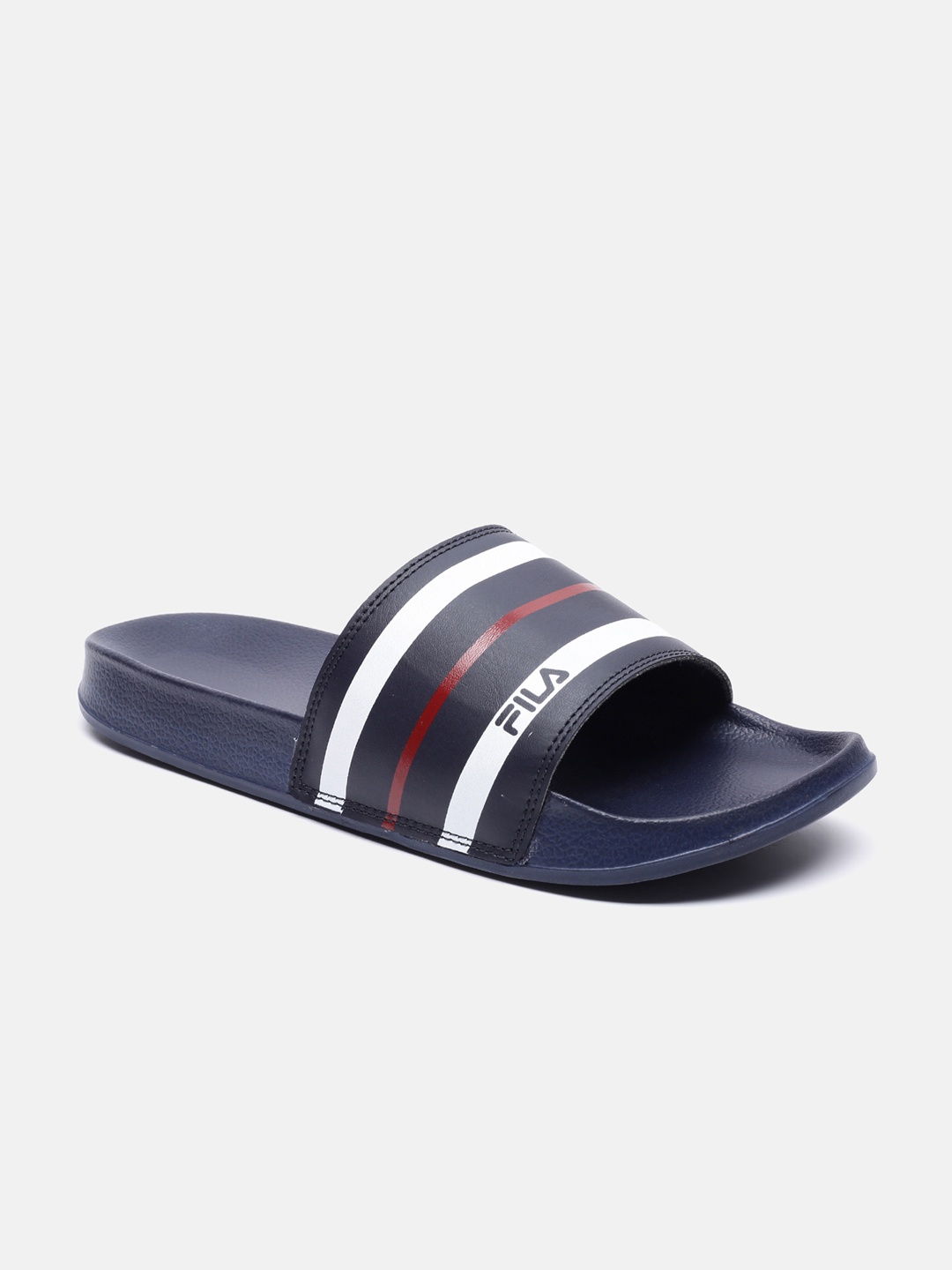 

FILA Men Navy Blue & White Printed Sliders