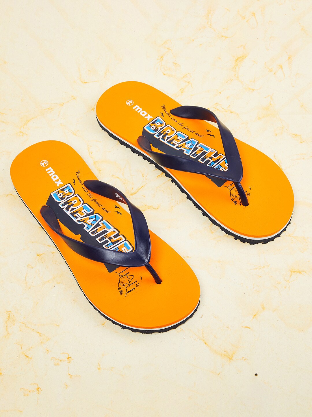 

max Men Orange & Black Printed Thong Flip-Flops