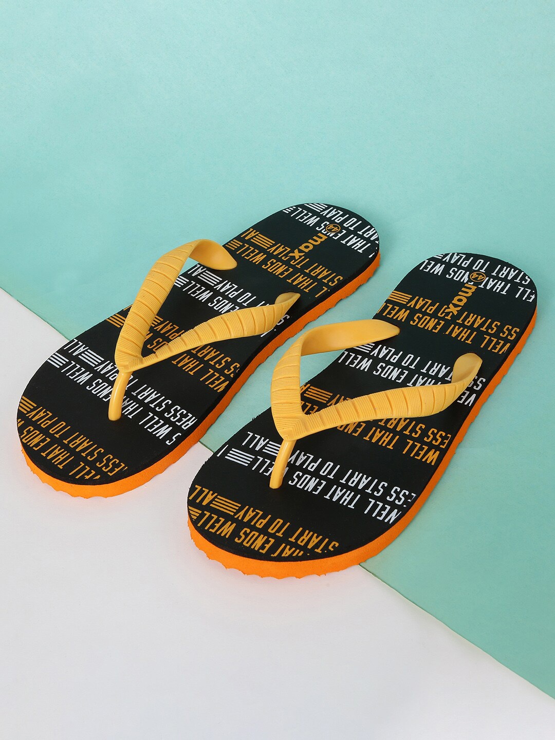 

max Men Black & Orange Printed Rubber Thong Flip-Flops