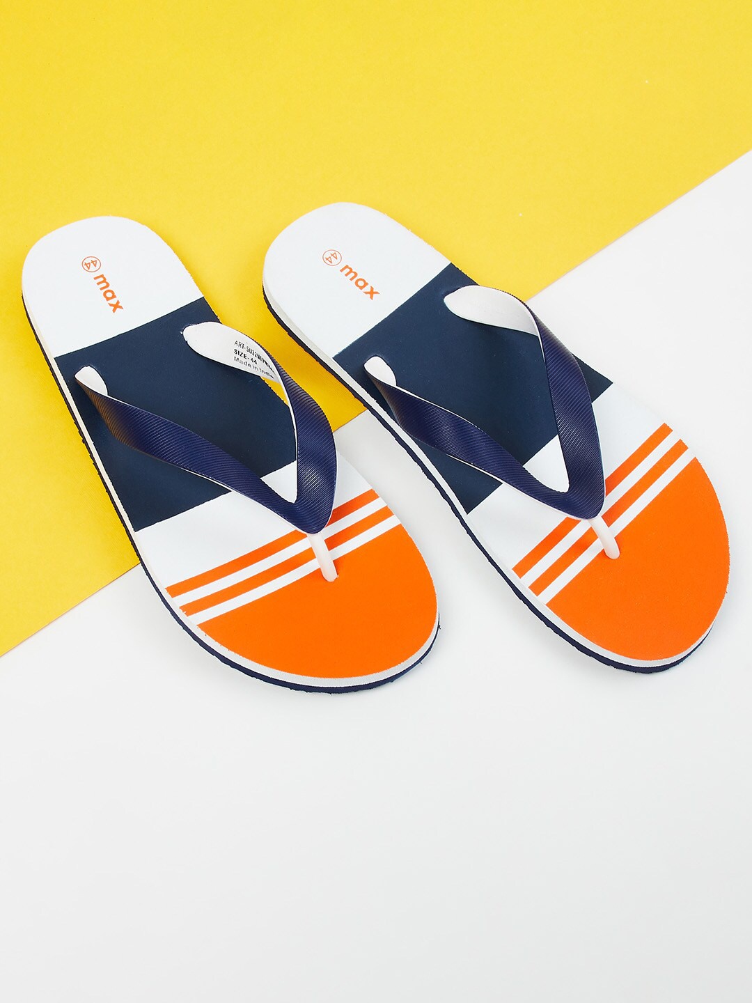 

max Men Orange & Navy Blue Printed Rubber Thong Flip-Flops