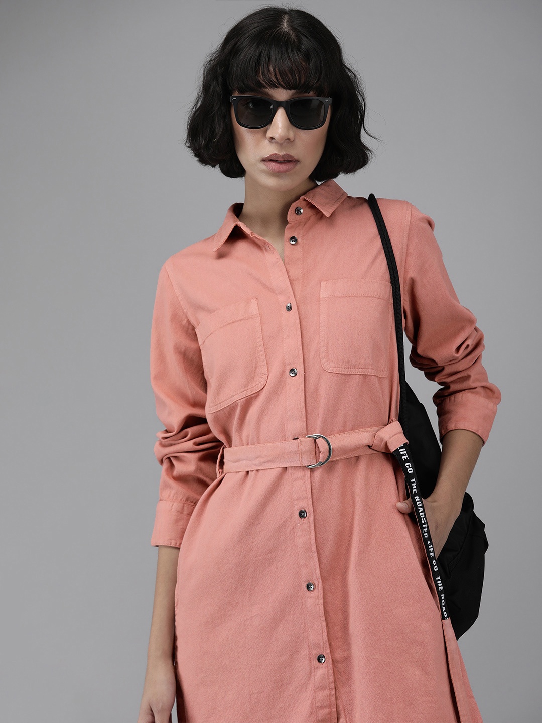 

Roadster Women Rose Solid A-Line Shirt Dress With A Belt