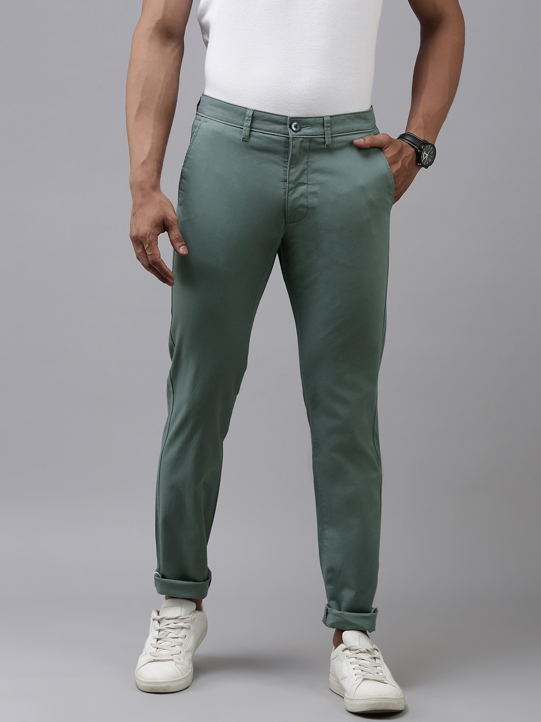 

Van Heusen Sport Men Olive Green Slim Fit Regular Trousers
