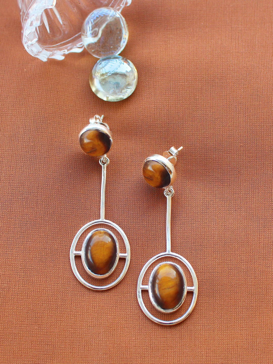 

ERILINE JEWELRY Silver-Toned & Brown Sterling Silver Contemporary Drop Earrings