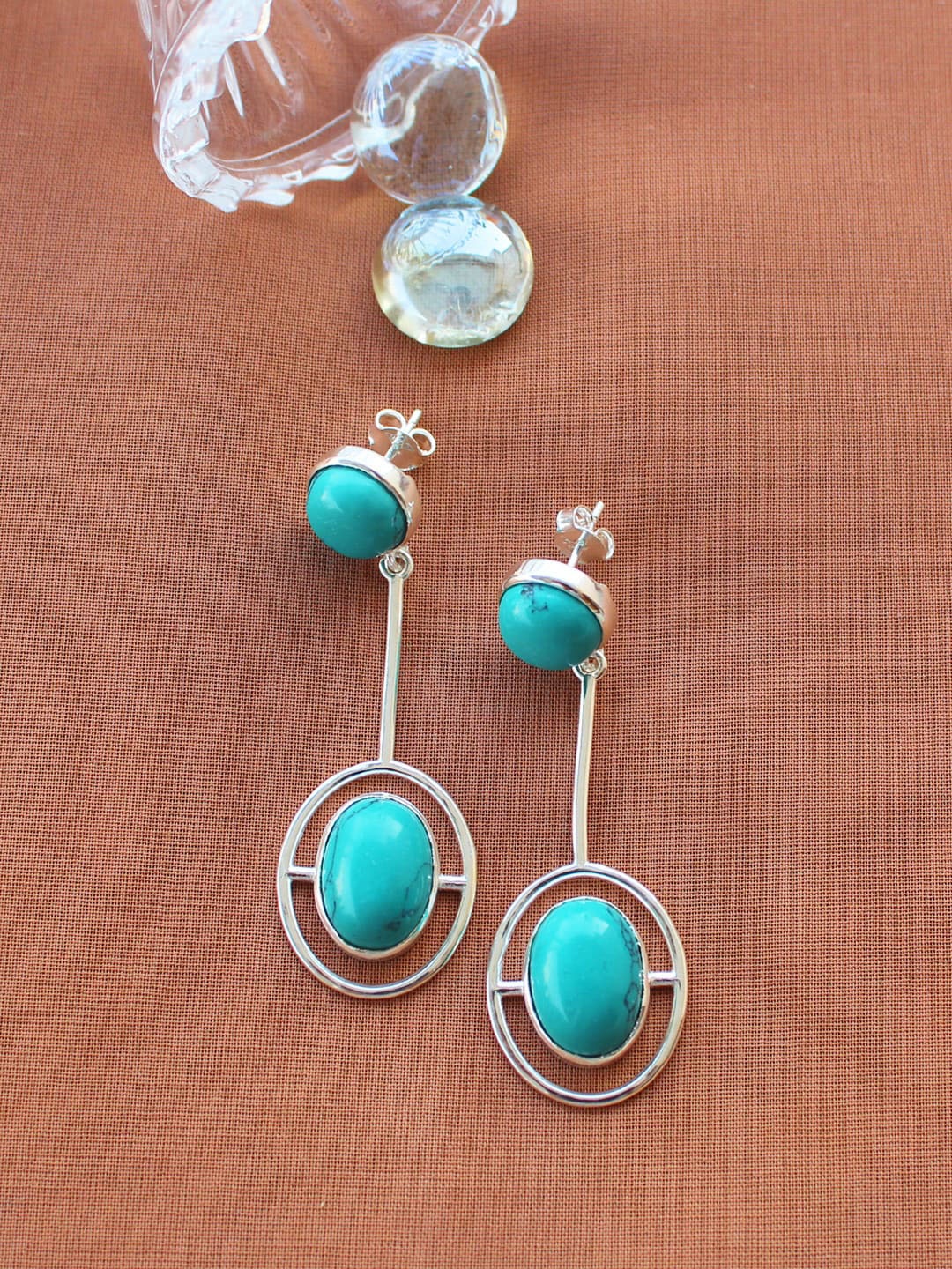 

ERILINE JEWELRY Silver-Toned & Blue Contemporary Drop Earrings