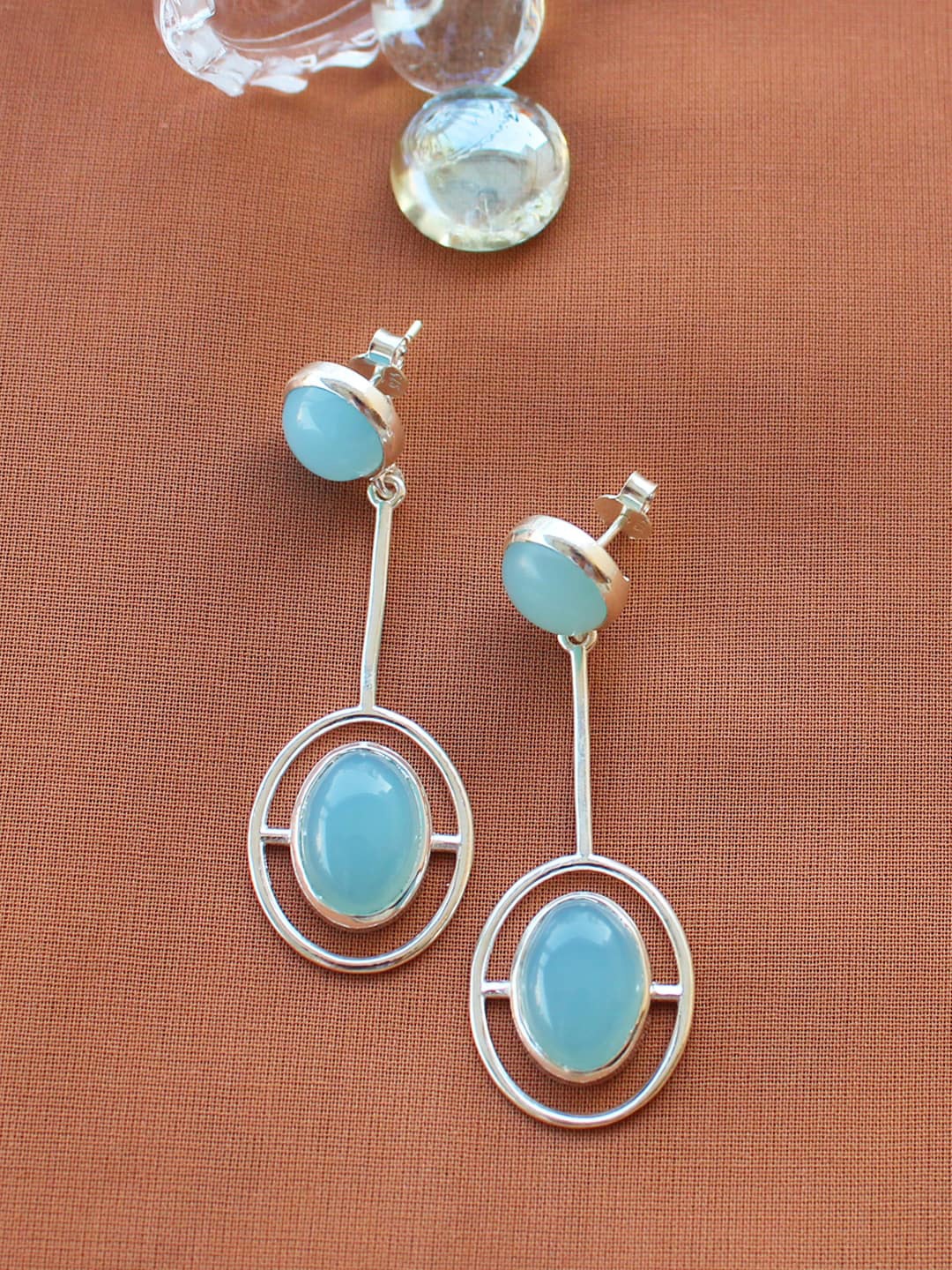 

ERILINE JEWELRY Silver-Toned & Blue Contemporary Drop Earrings