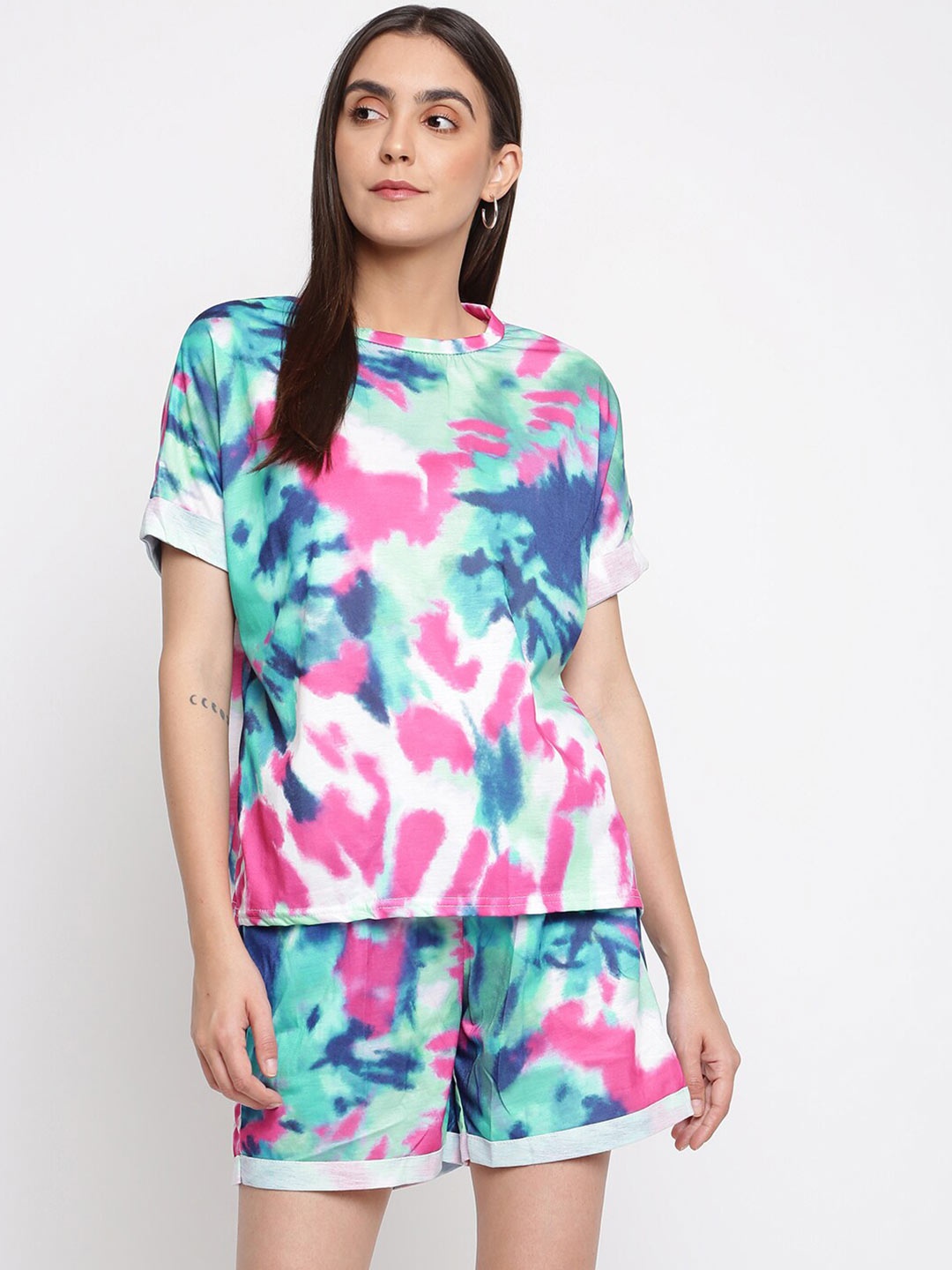 

iki chic Women Multicolor Tie and Dye Print Co-Ord, Blue