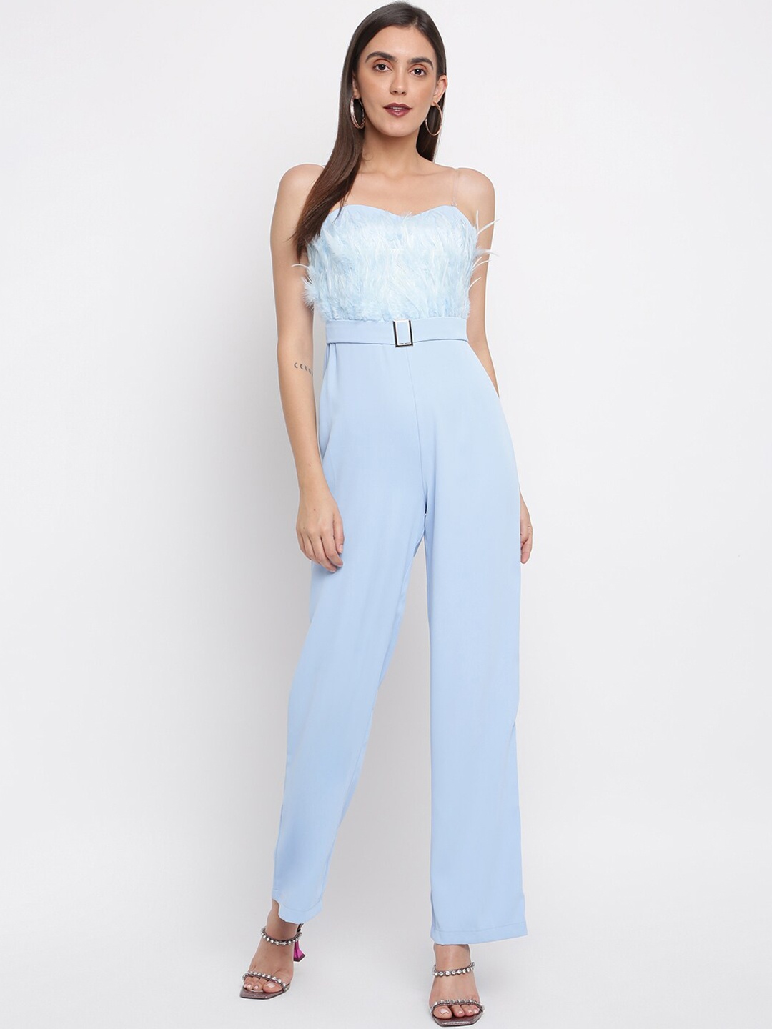 

iki chic Women Blue Solid Shoulder Strap Basic Jumpsuit