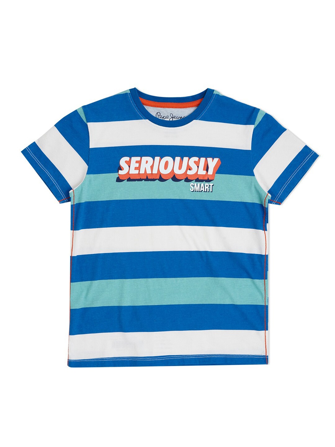 

Pepe Jeans Boys Blue Striped Pure Cotton T-shirt