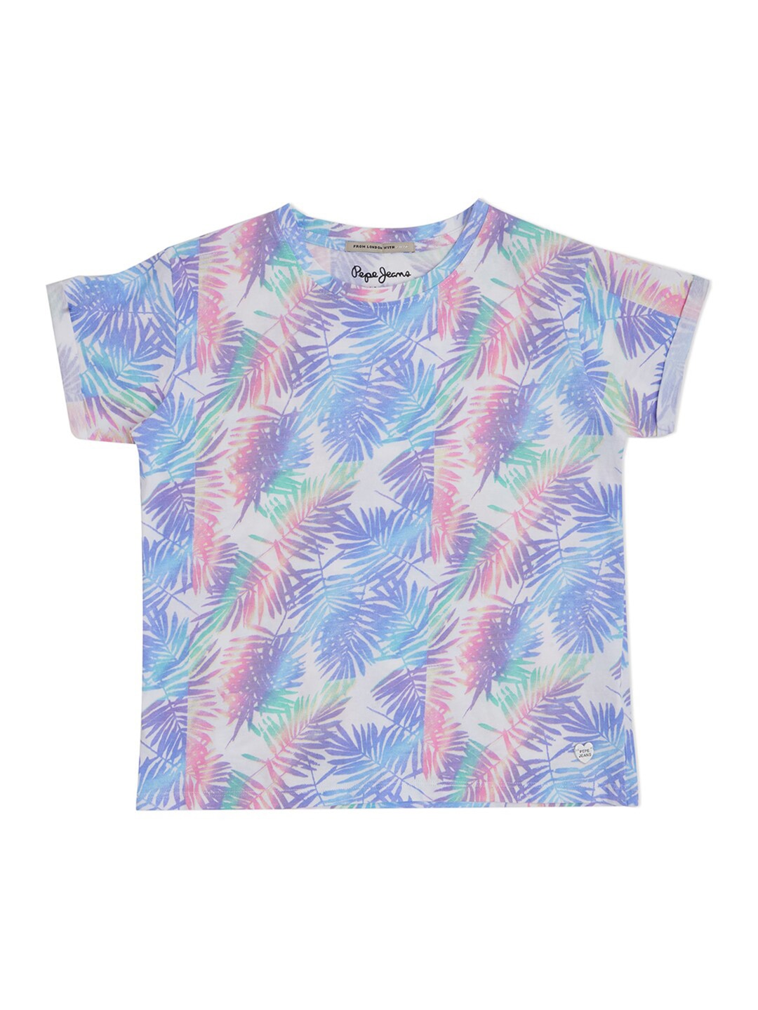 

Pepe Jeans Girls Multicoloured Tropical Printed Cotton T-shirt, Multi