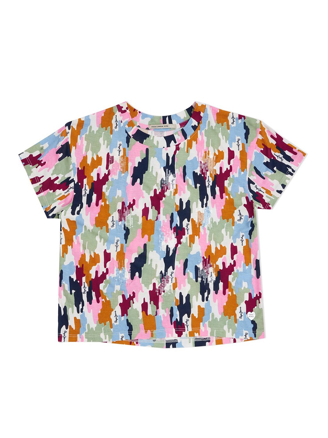 

Pepe Jeans Girls Multicoloured Printed Extended Sleeves Cotton T-shirt, Multi