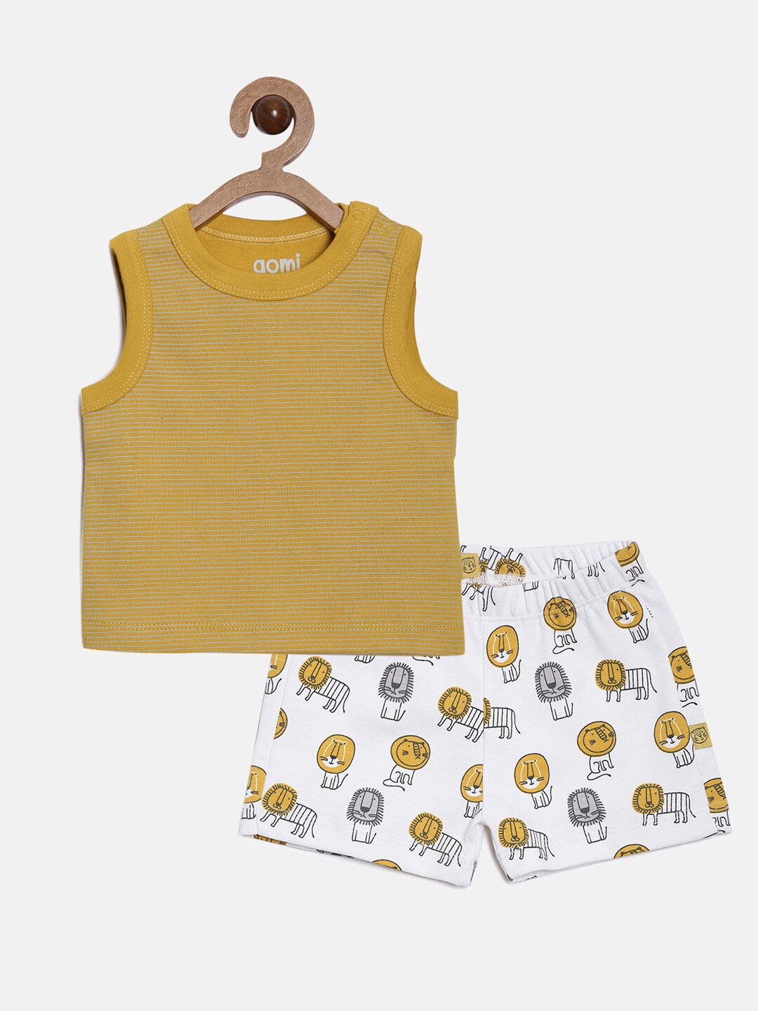 

Aomi Boys Mustard & White Printed Pure Cotton T-shirt with Shorts