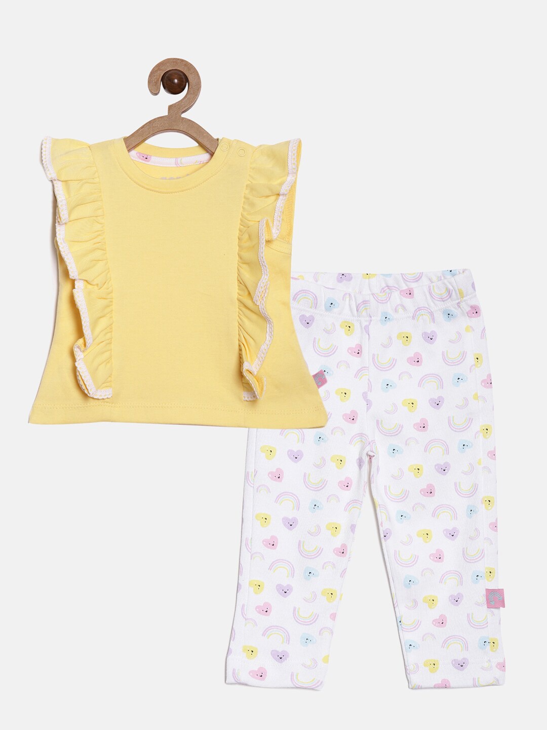 

Aomi Girls Yellow & White Printed Pure Cotton Top with Trousers