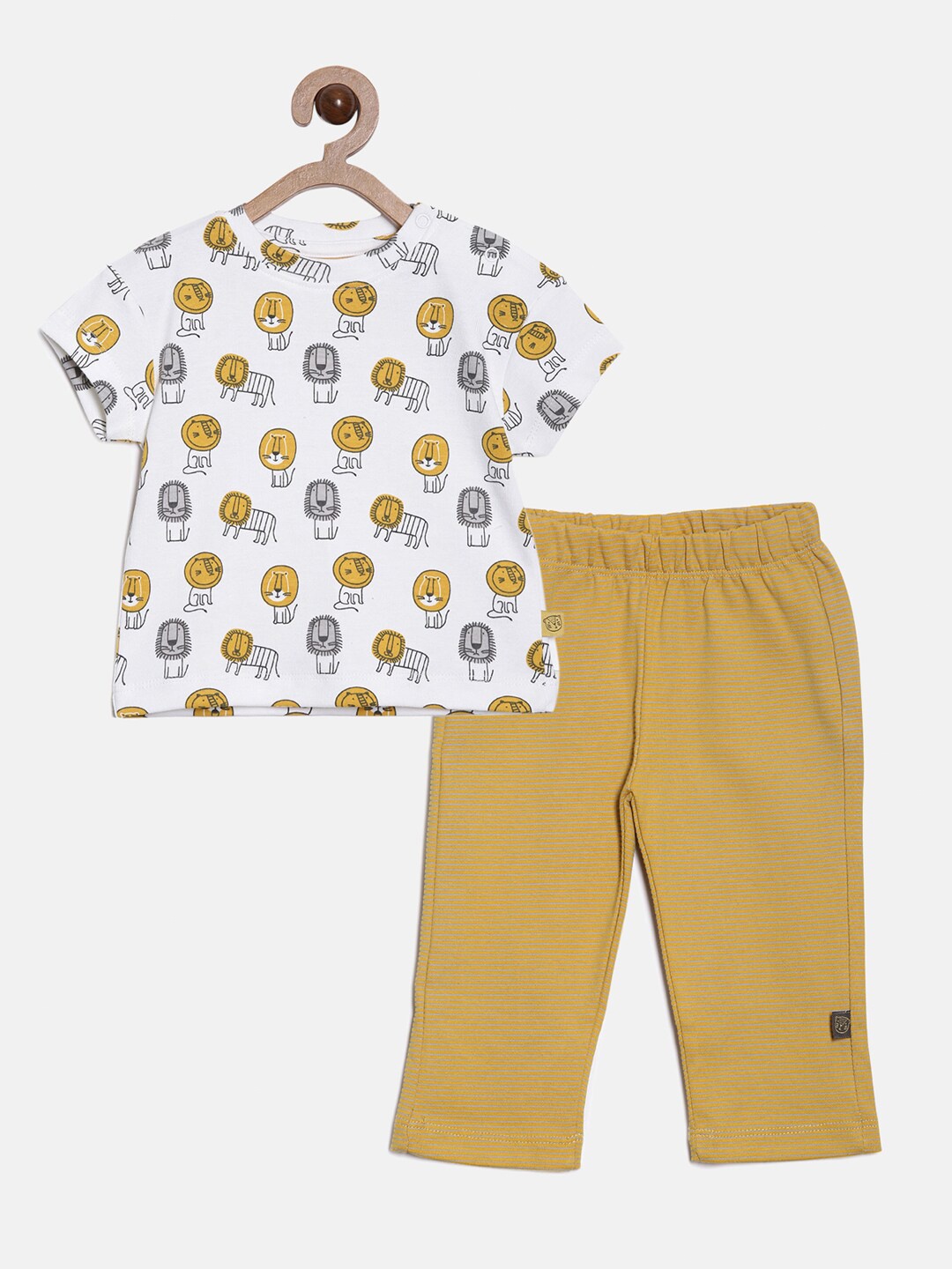 

Aomi Boys Mustard Yellow & White Printed Cotton T-shirt with Trousers