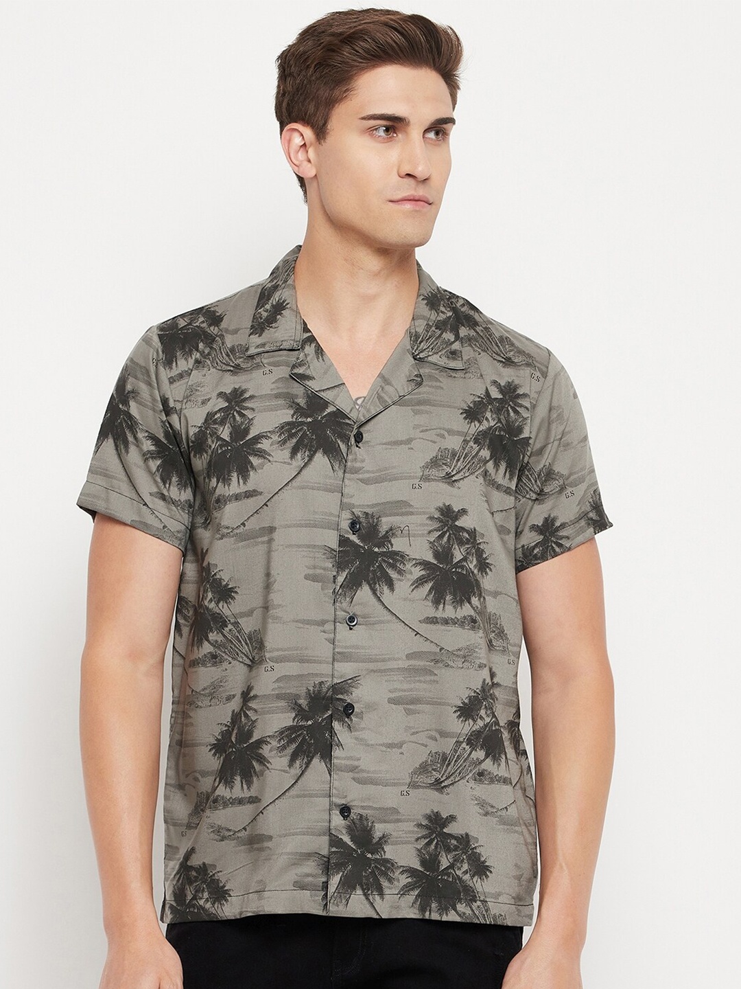 

FUGAZEE Men Grey Slim Fit Floral Printed Casual Shirt