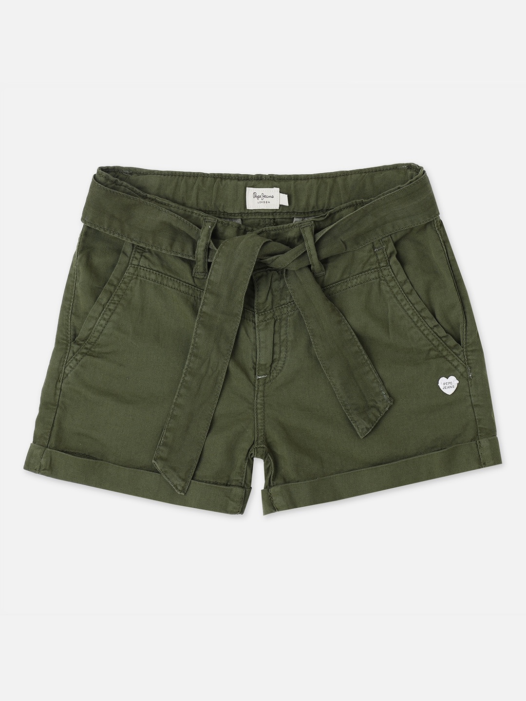 

Pepe Jeans Girls Olive Green Solid Cotton Shorts