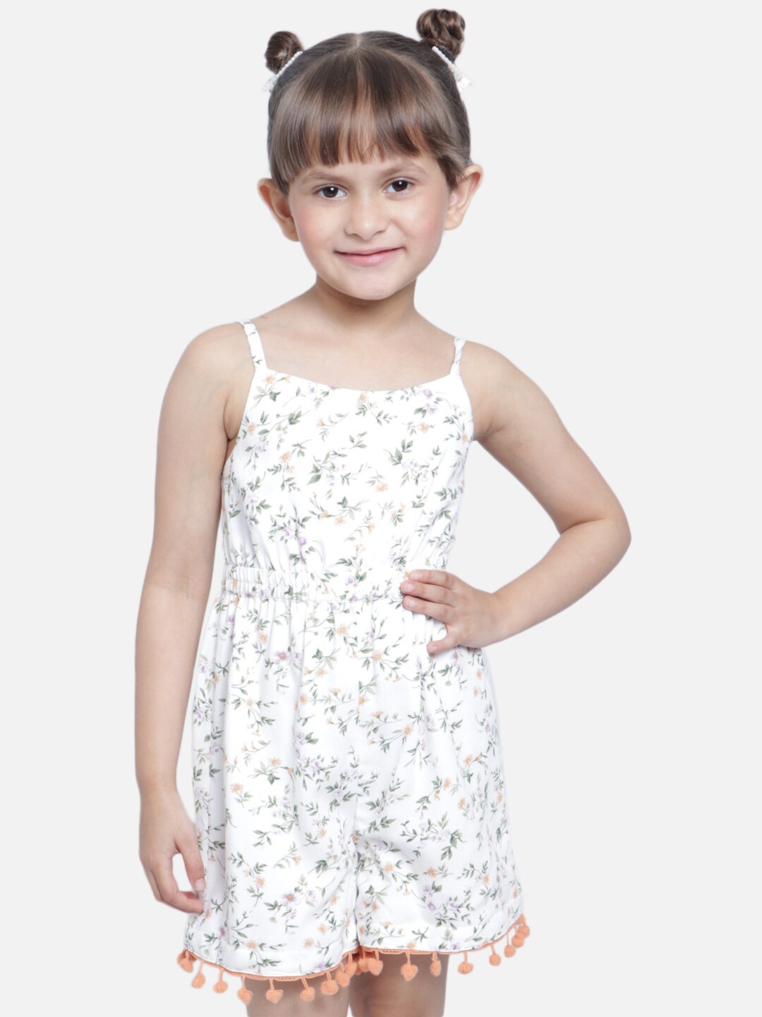 

Nauti Nati Girls White & Orange Printed Jumpsuit