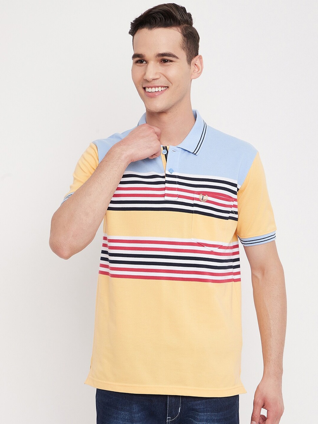 

Duke Men Multicoloured Striped Polo Collar T-shirt, Multi