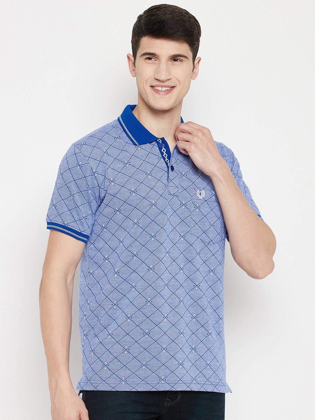 

Duke Men Blue Printed Polo Collar T-shirt