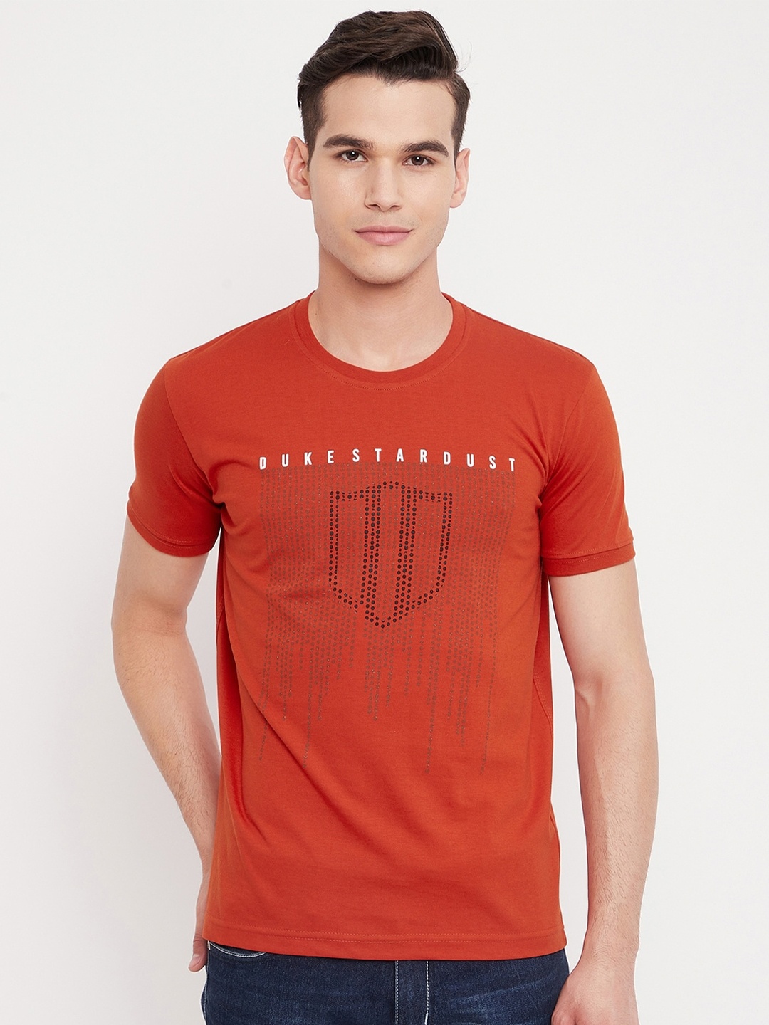 

Duke Men Rust Orange Printed Slim Fit Cotton T-shirt