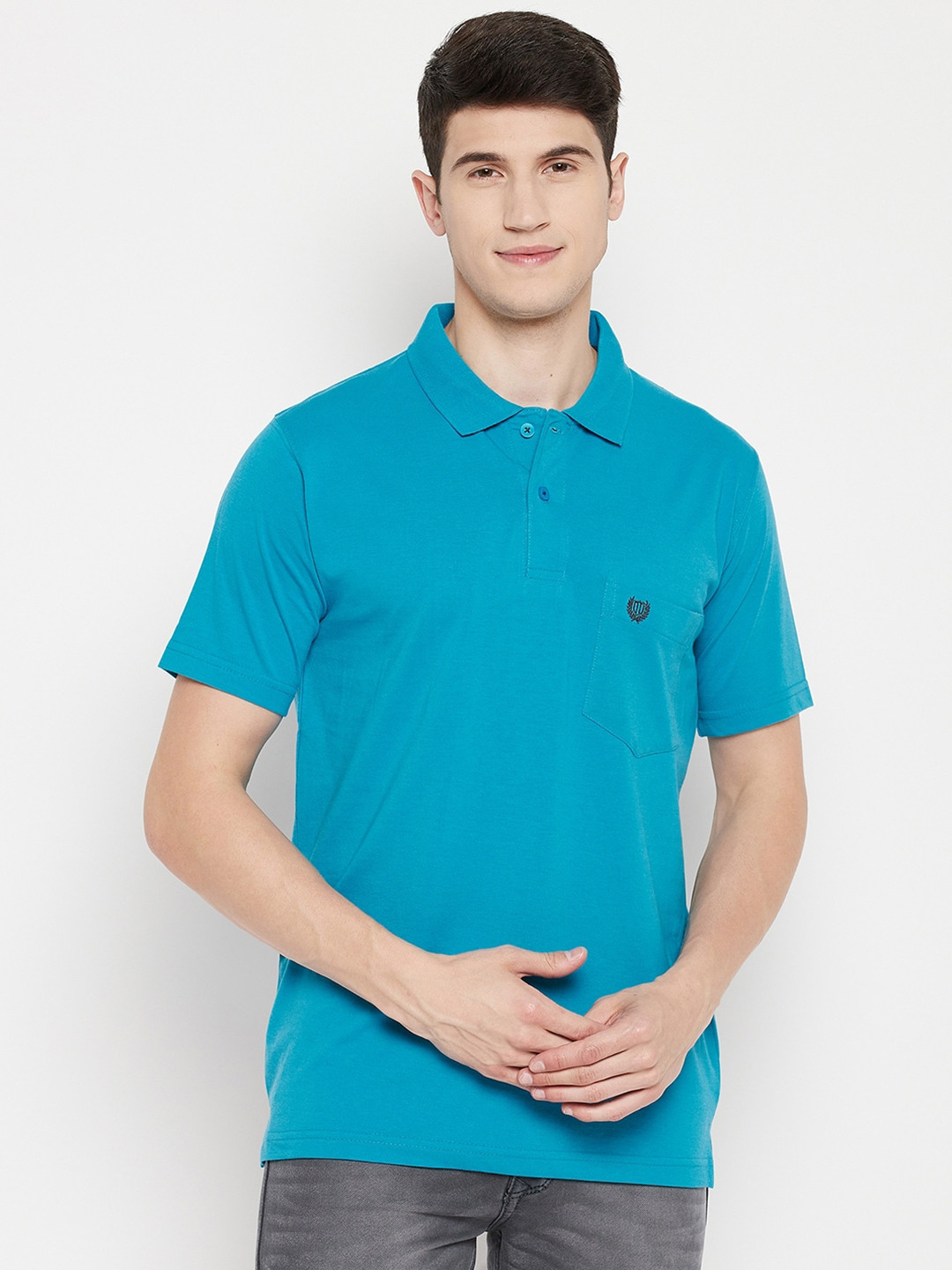 

Duke Men Turquoise Blue Polo Collar Cotton T-shirt