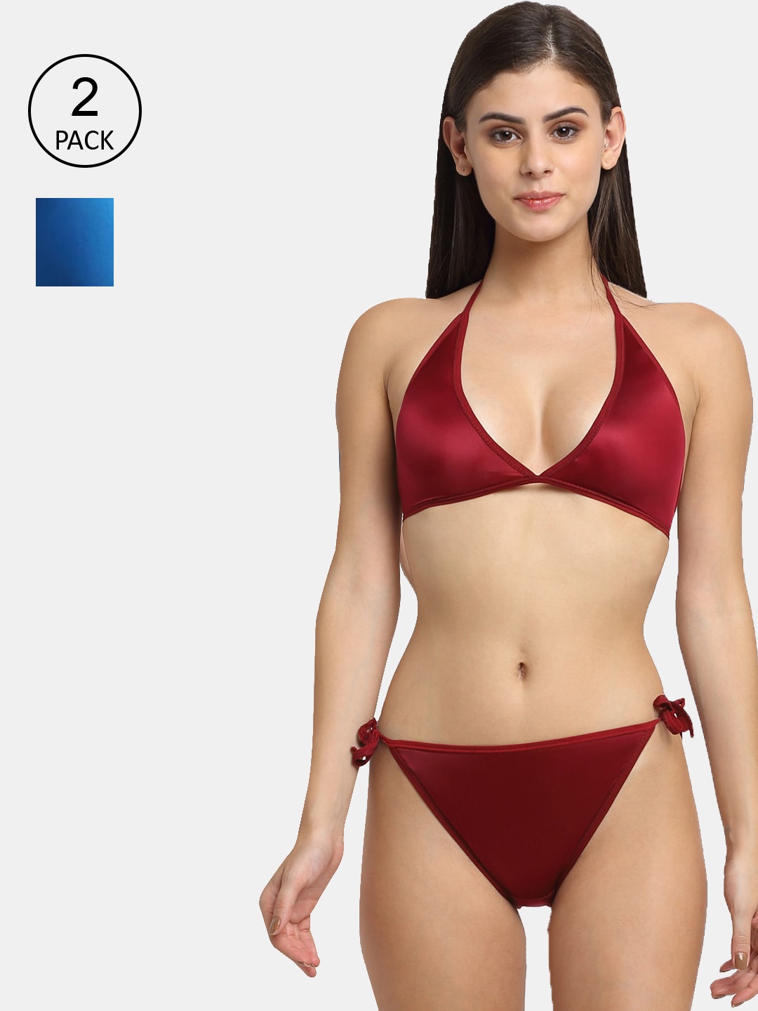 

Friskers Women Pack of 2 Blue & Maroon Lingerie Set