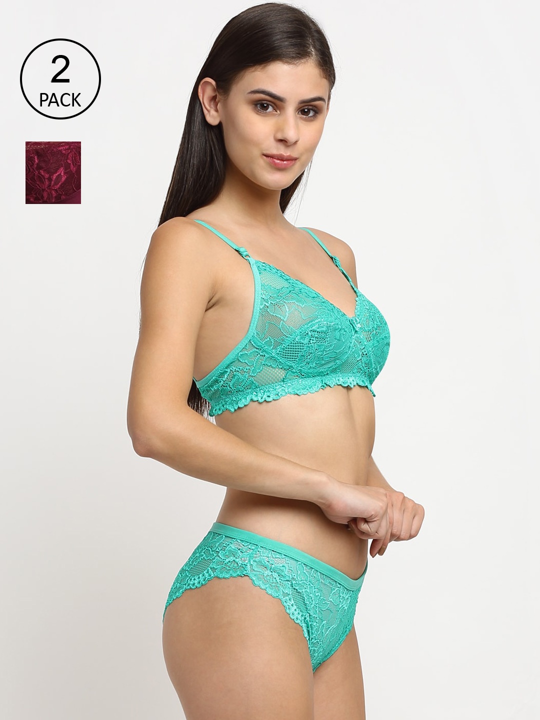 

Friskers Burgundy & Turquoise Blue Pack of 2 Lingerie Set OD-309-38-310-39-30