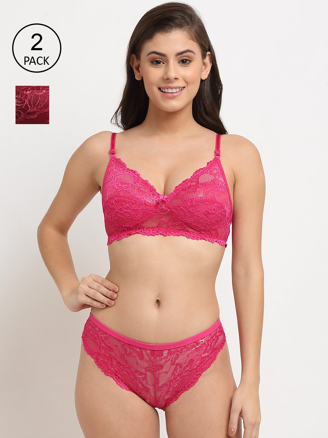 

Friskers Women Pack of 2 Non Padded Lingerie Set, Maroon