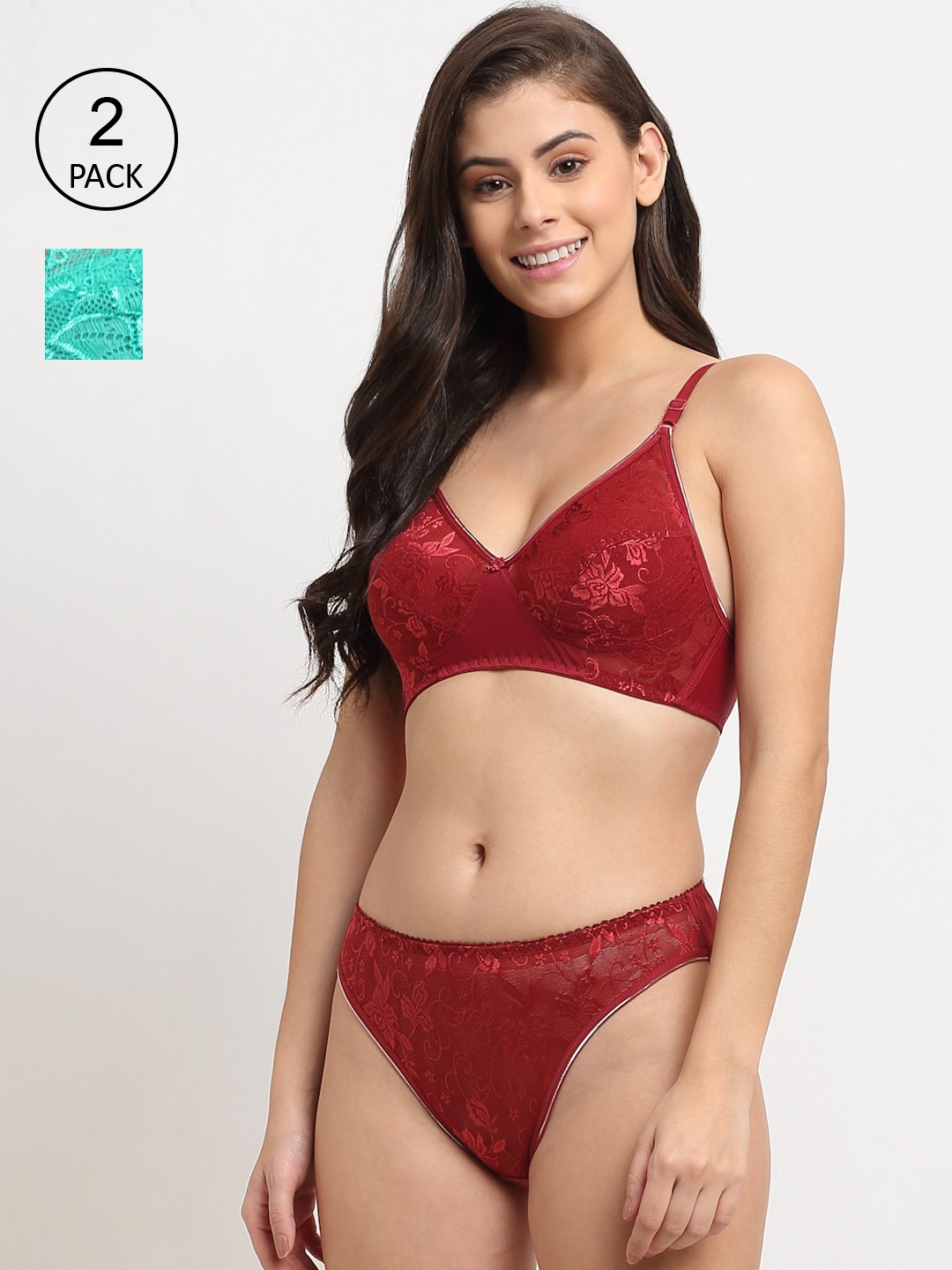

Friskers Women Pack of 2 Non Padded Lingerie Set, Maroon