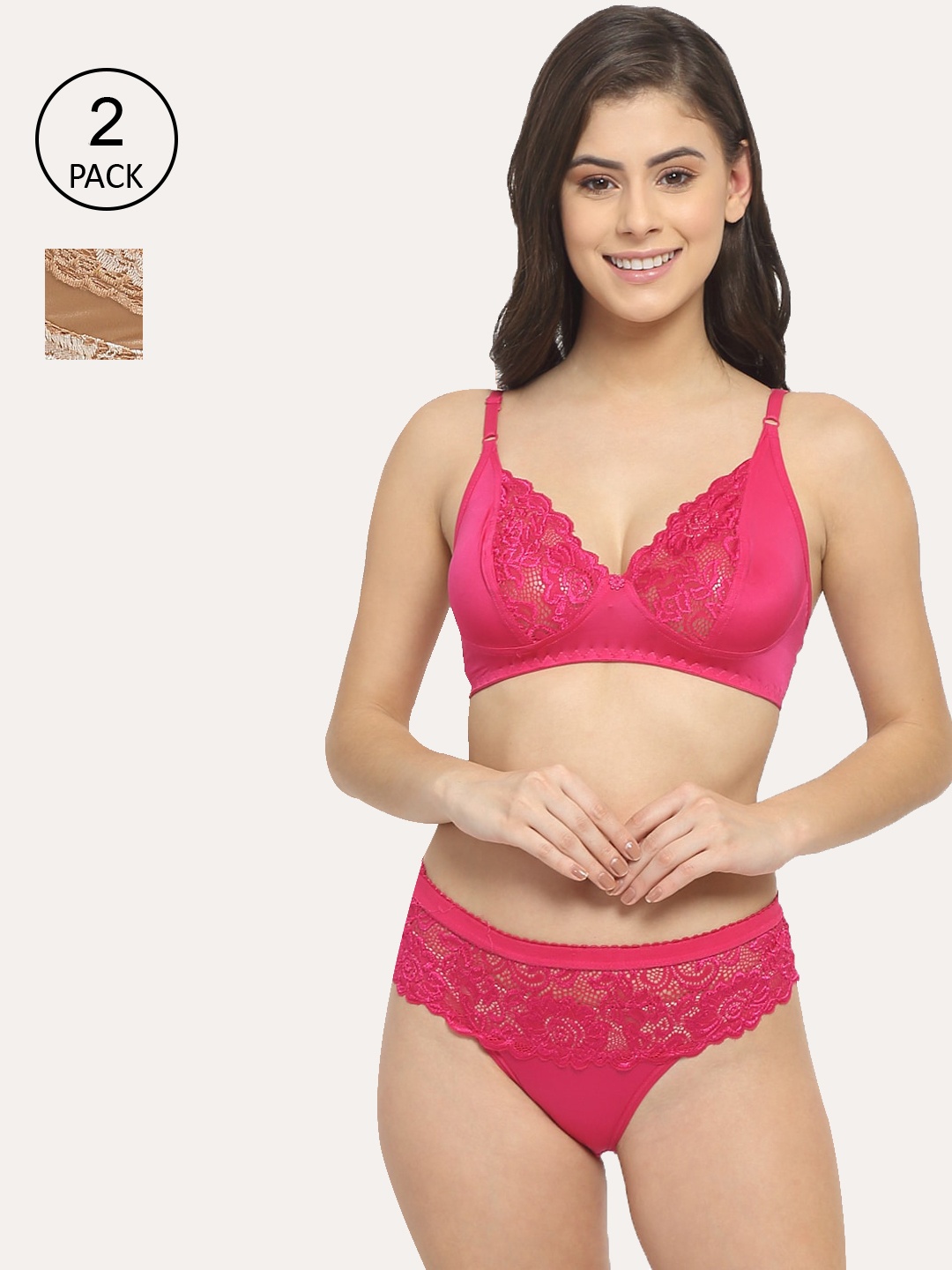 

Friskers Pack of 2 Pink & Beige Lace Lingerie Set OD-305-07-308-09-30