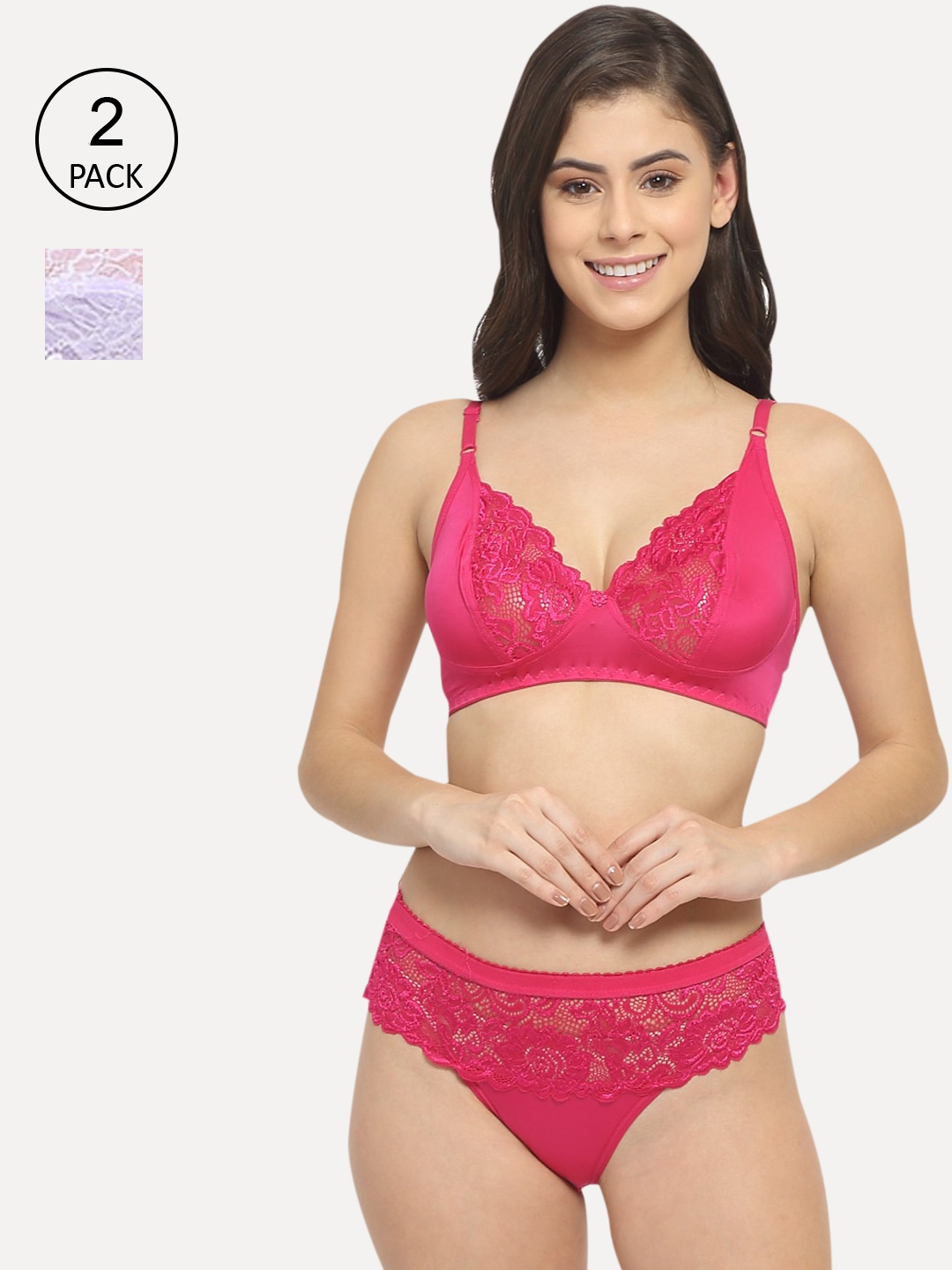 

Friskers Women Pack of 2 Pink & Purple Lingerie Set