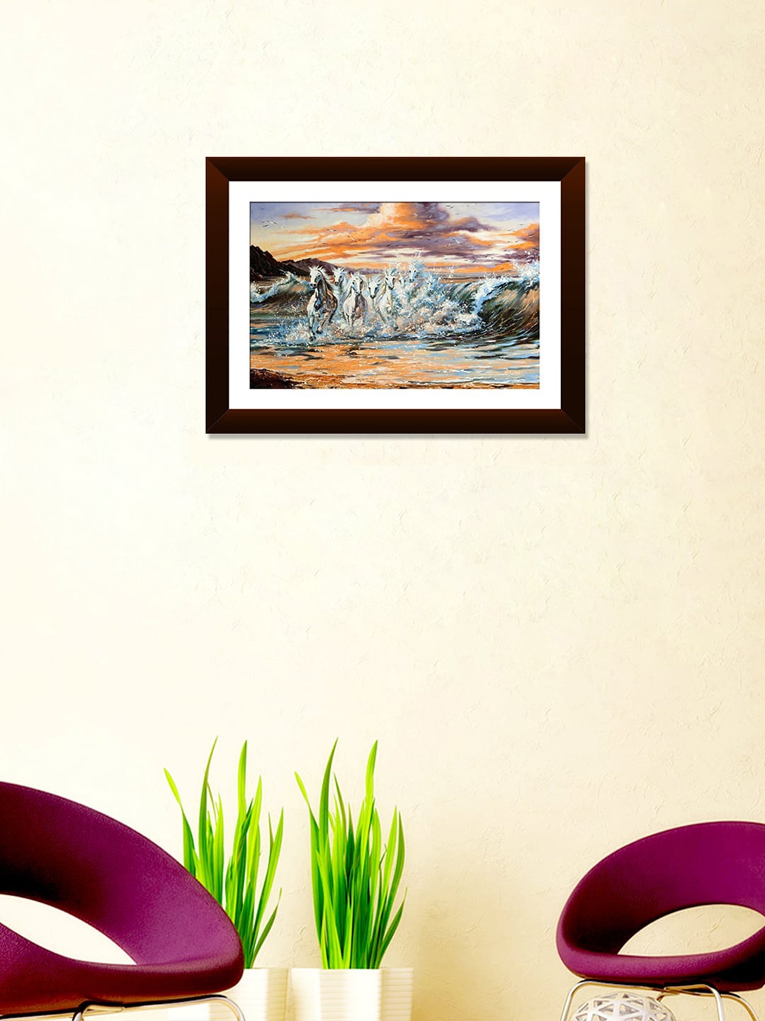 

WALLMANTRA White & Orange Horses Printed Acrylic Framed Wall Art