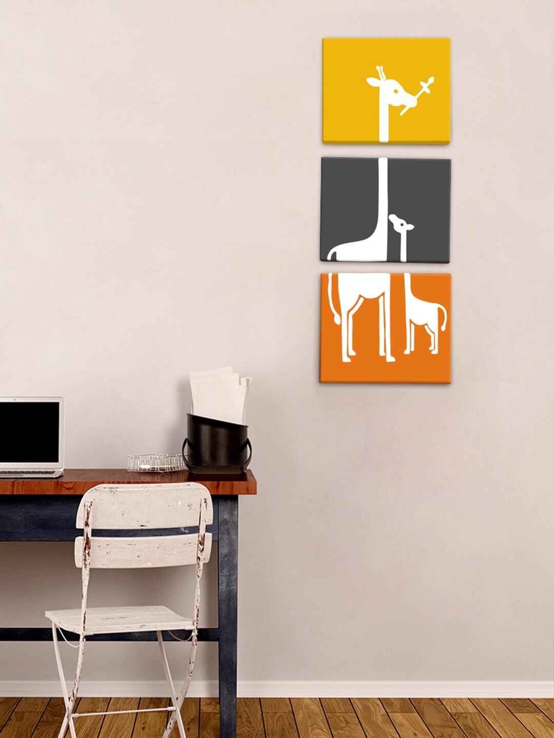 

WALLMANTRA Set Of 3 Yellow & Grey Printed Wall Art