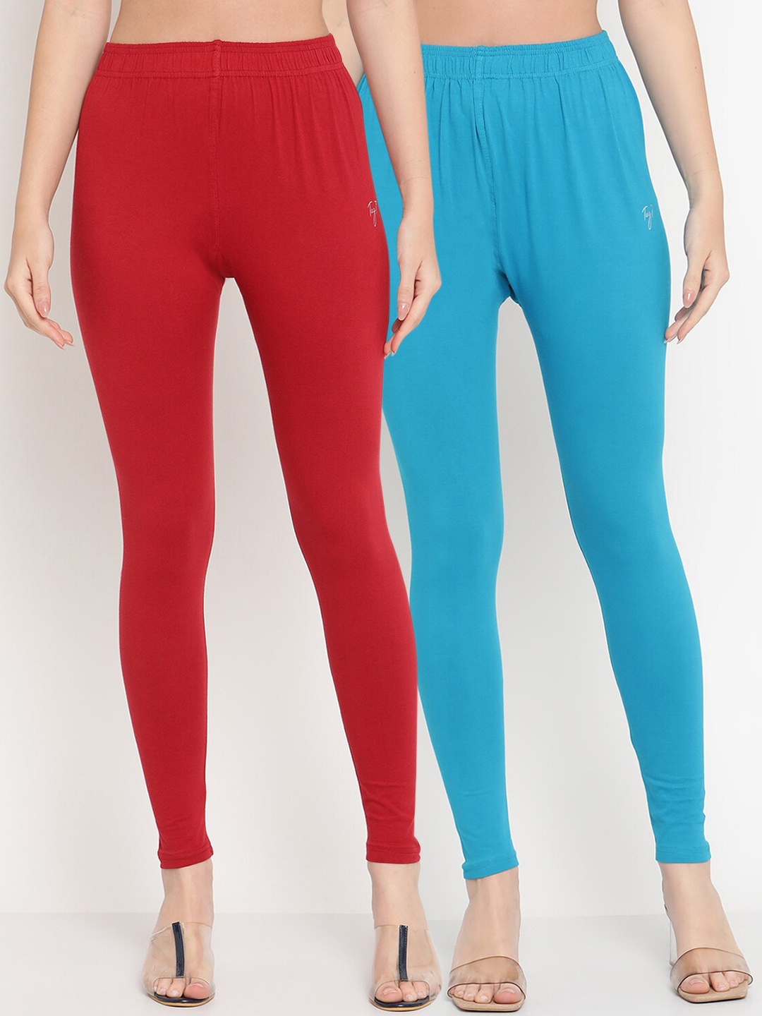

TAG 7 Women Pack Of 2 Solid Comfort Fit Ankle-Length Leggings, Maroon