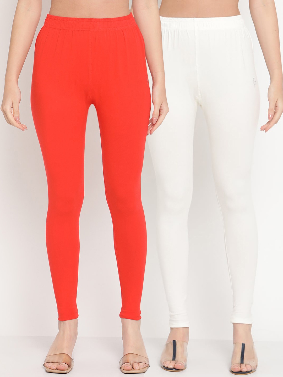 

TAG 7 Women Pack of 2 Solid Ankle Length Leggings, Orange
