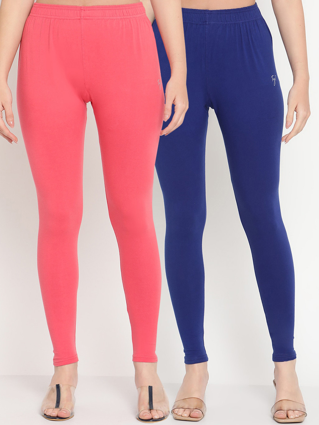 

TAG 7 Women Pack Of 2 Solid Comfort-Fit Ankle-Length Leggings, Pink